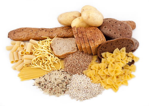 Healthy whole grains including bread, pasta and rice