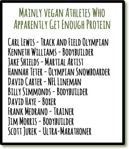 Mainly Vegan's list of vegan or vegetarian athletes who apparently get enough protein...