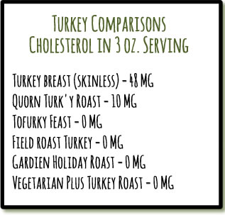 Mainly Vegan's cholesterol comparison between turkey meat and plant-based turkey breast options available on the market