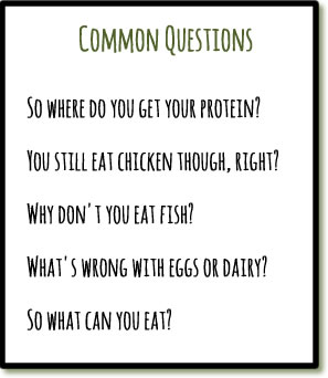 Common questions to expect when first going vegan or mainly vegan