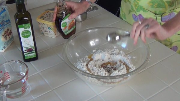 Add the wet ingredients to the dry ingredients.