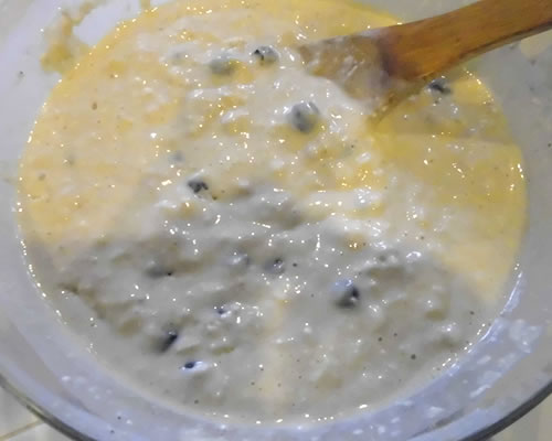 Add the blueberries into the batter; stir until combined.