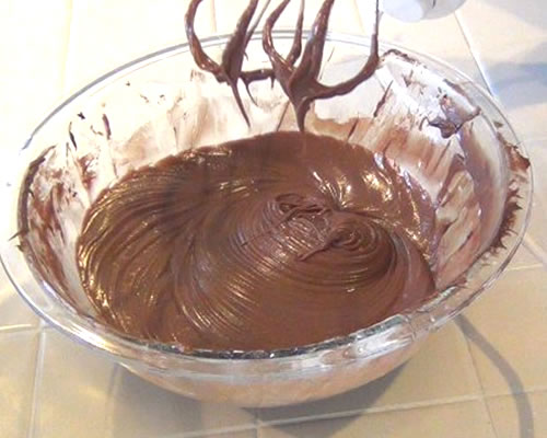 Gradually add the powdered sugar to the cream cheese and beat until blended; add the chocolate and vanilla, mix well, and refrigerate for at least one hour.