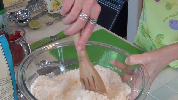 Combine the dry ingredients in a large bowl.