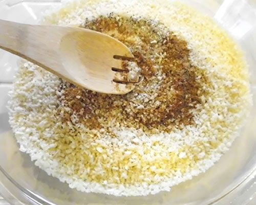 Combine the bread crumbs, Old Bay seasoning, salt and pepper in a bowl or pie plate.