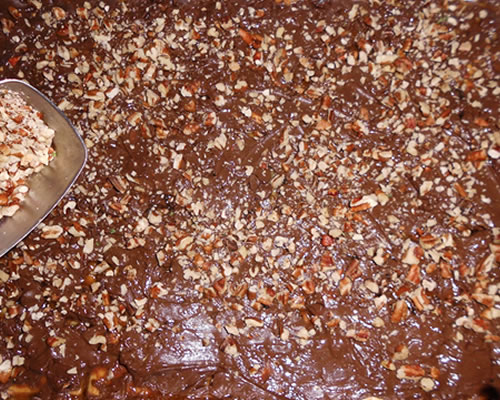 Sprinkle the nuts over the top of the candy.