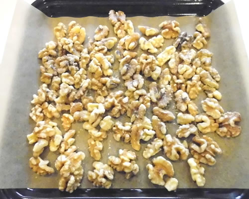Toast the walnuts for about five minutes at 350 degrees.